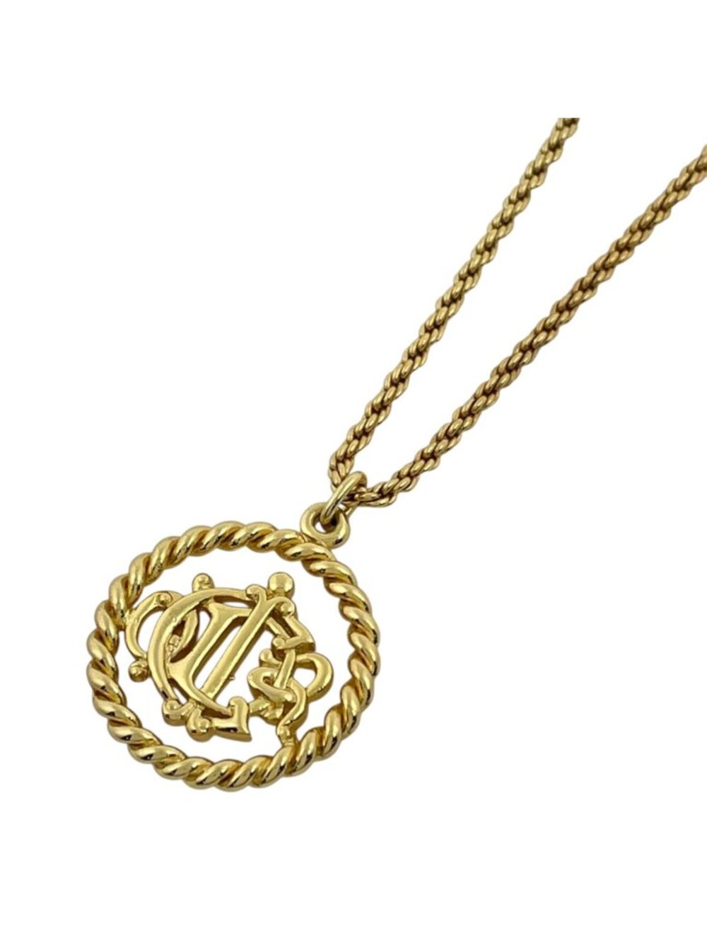 Dior Necklace Logo Round Circle Gold Plated
